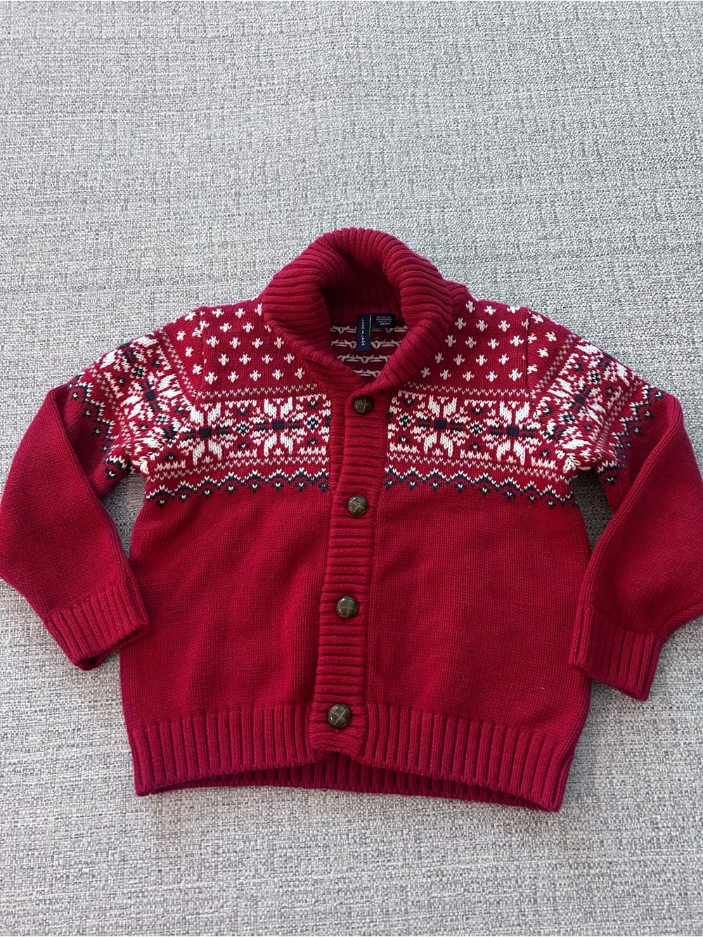 Janie and Jack Red Fair Isle Shawl Collar Cardigan Sweater. Size 18-24M